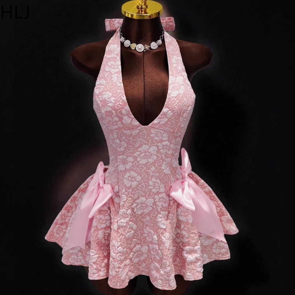 HLJ Y2K เซ็กซี่แจ็คการ์ด แพทช์ - Y2K Backless Halter Mini Dress บทวิจารณ์และราคา