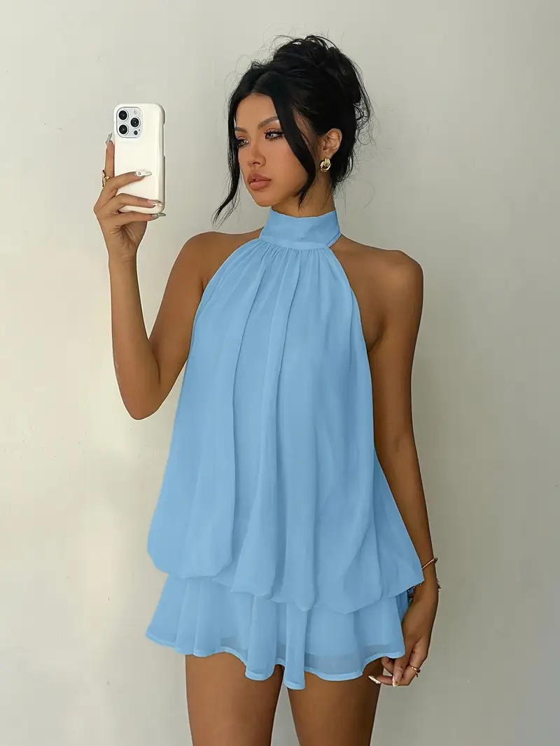เดรสผู้หญิงแบบผูกคอ เปิดหลัง ผ - Y2K Backless Halter Mini Dress บทวิจารณ์และราคา