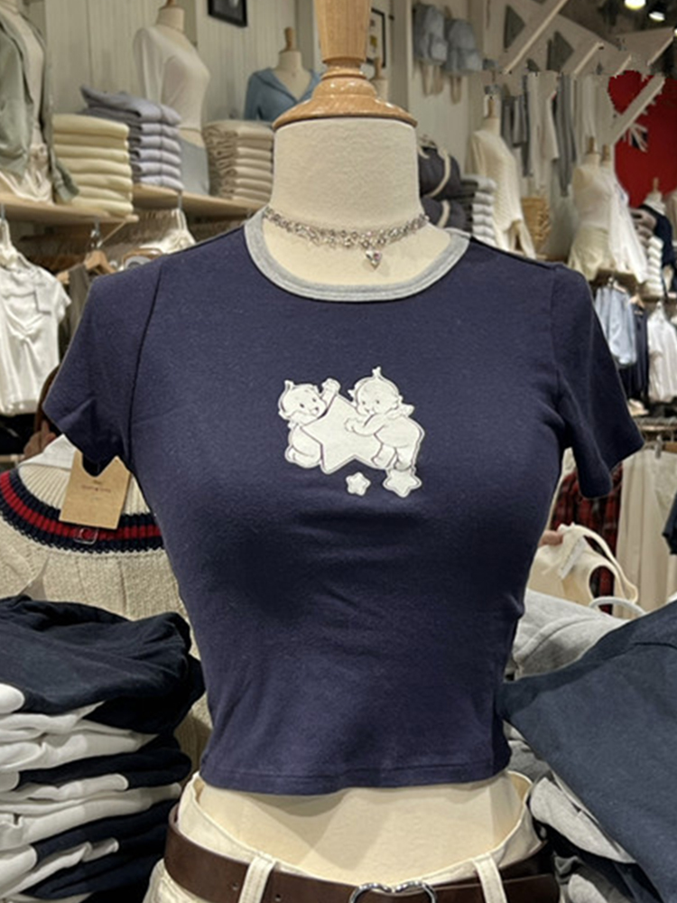 เสื้อยืดลายการ์ตูนสำหรับ Y2k เ - Y2K Graphic Baby Tee Crop บทวิจารณ์และราคา