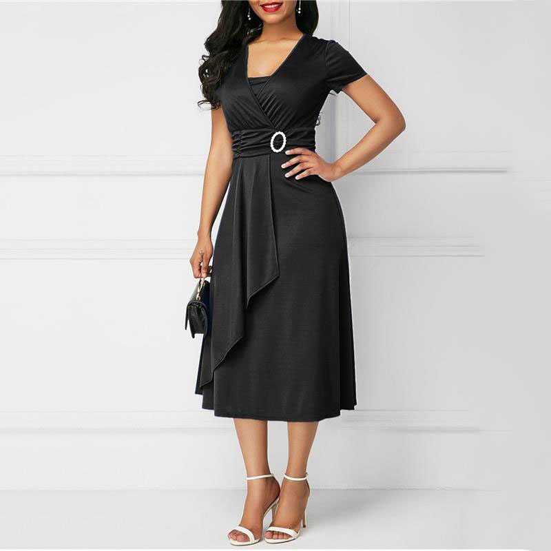 เดรสผู้หญิงสีพื้น แขนสั้น คอวี - French Vintage Floral Midi Dress บทวิจารณ์และราคา