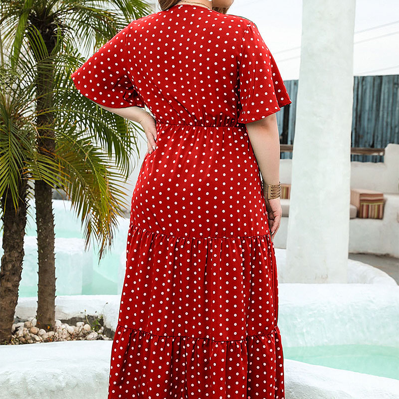 เดรสยาวลายจุดสไตล์โบฮีเมียน คอ - Boho Summer Beach Maxi Dress บทวิจารณ์และราคา