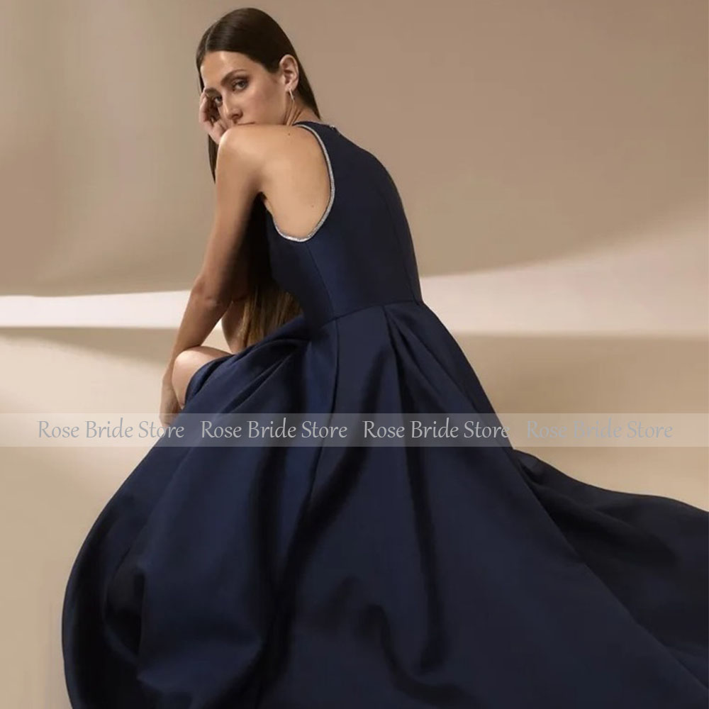 น้ําเงินซาตินชุดราตรีสําหรับผู - Elegant Satin Evening Gown Split บทวิจารณ์และราคา