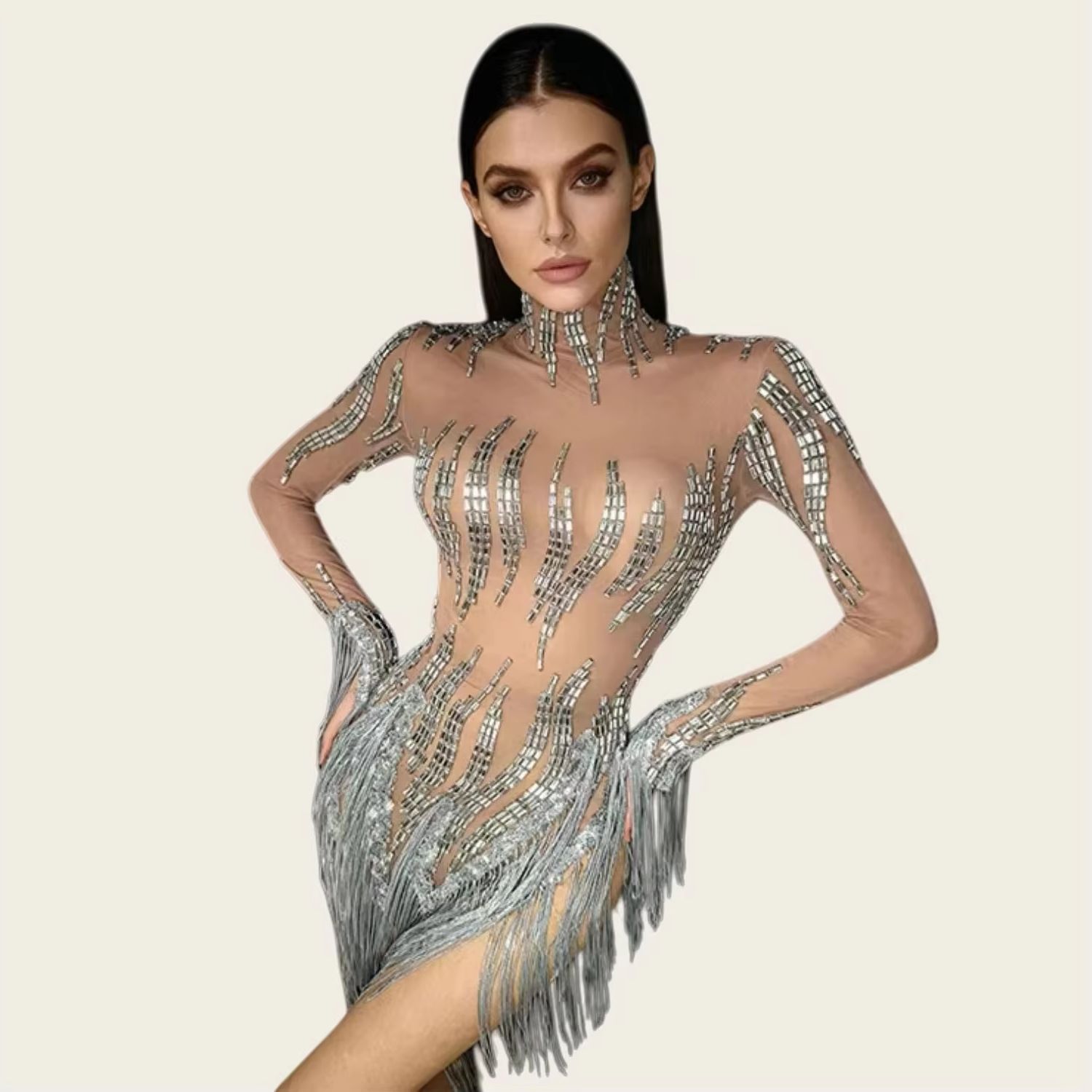 ชุดเดรสสั้นประดับพู่และคริสตัล - Sparkly Rhinestone Club Party Dress บทวิจารณ์และราคา